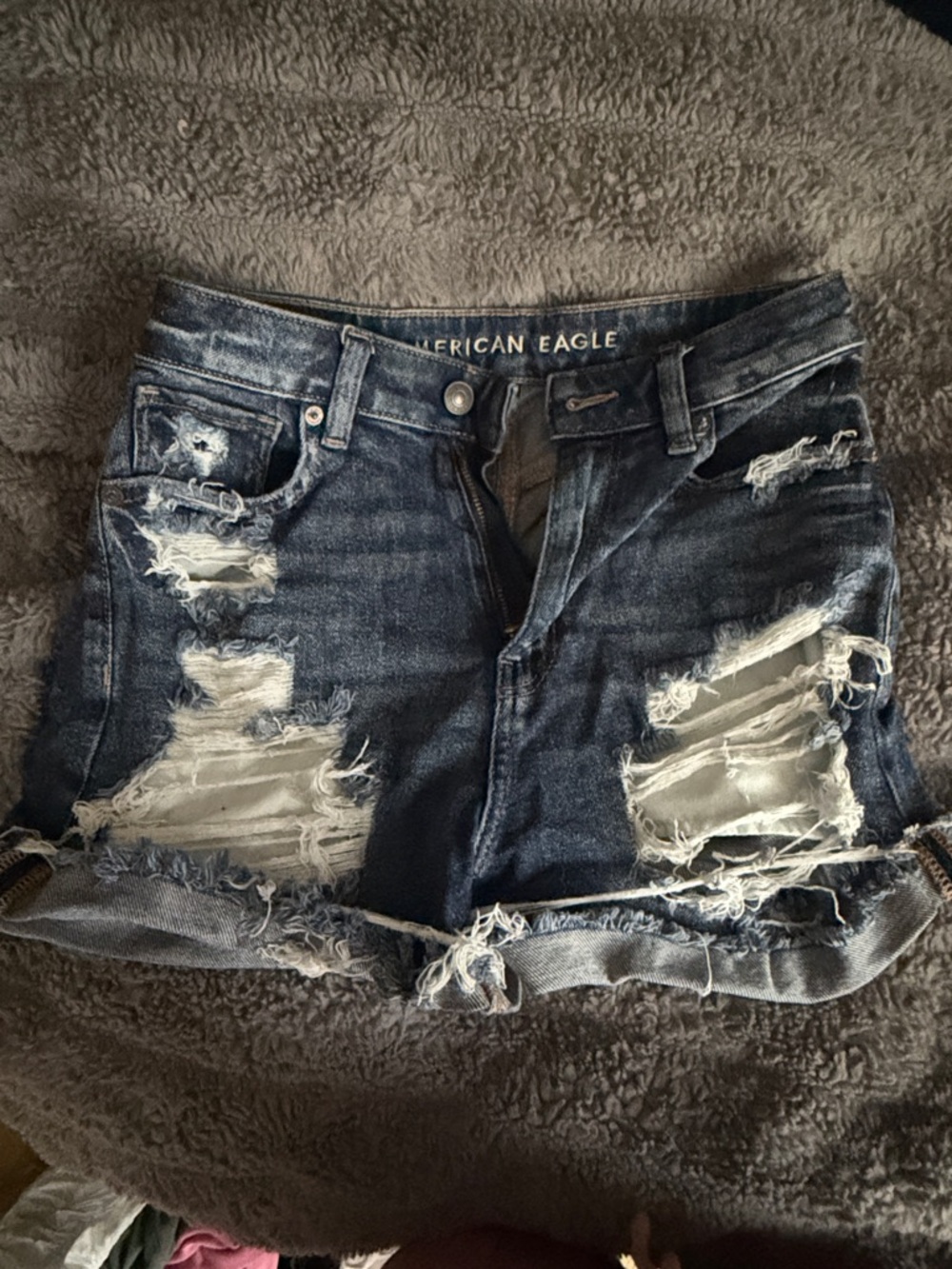 American Eagle Outfitters Ripped Dark Blue Denim Shorts